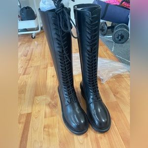 Ann Demeulemeester Woman Black Lace-up Knee High Boots, Open box - Size 40